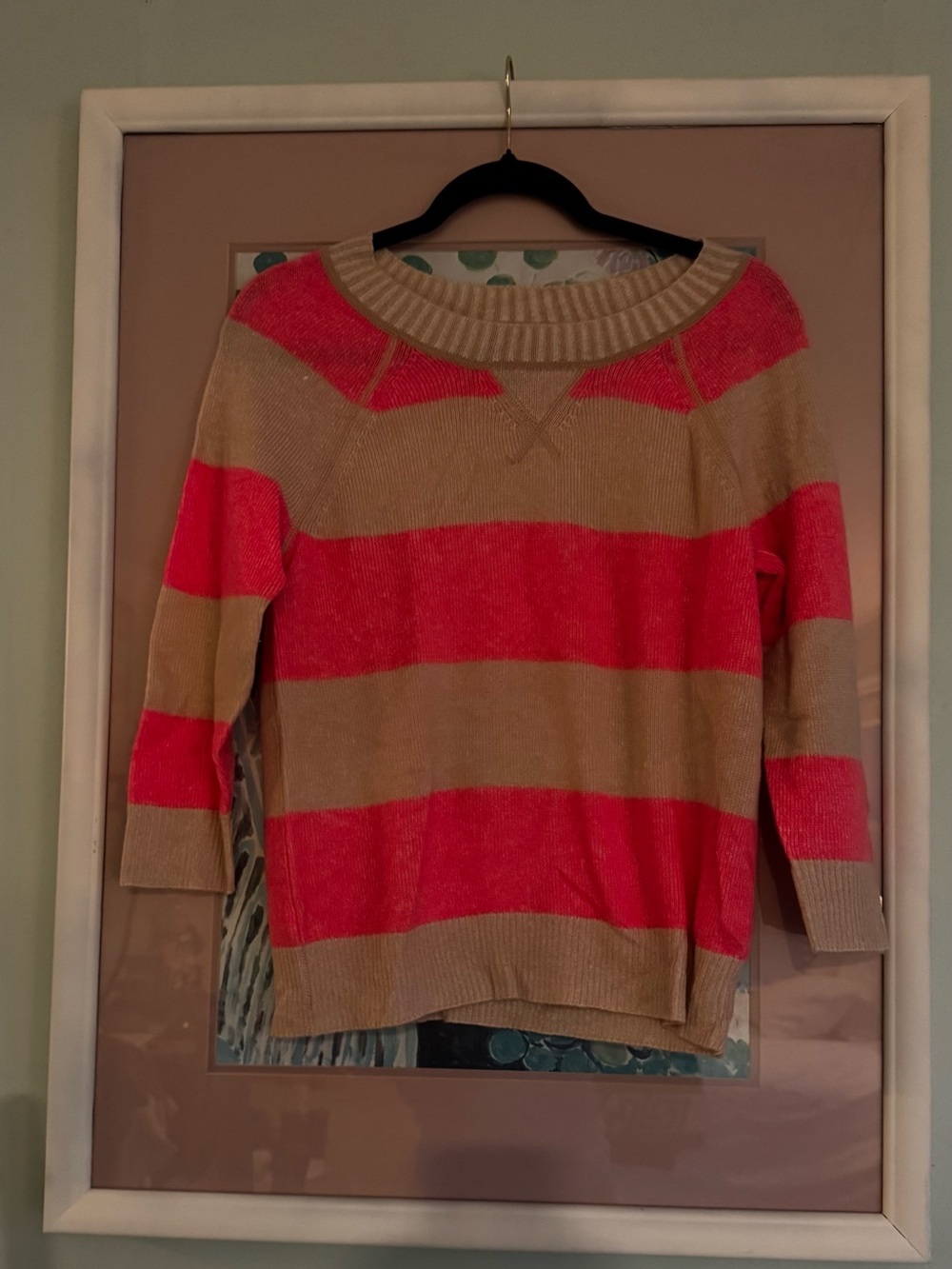 J. Crew Women’s Crewneck Sweater in Tan and Coral Stripes